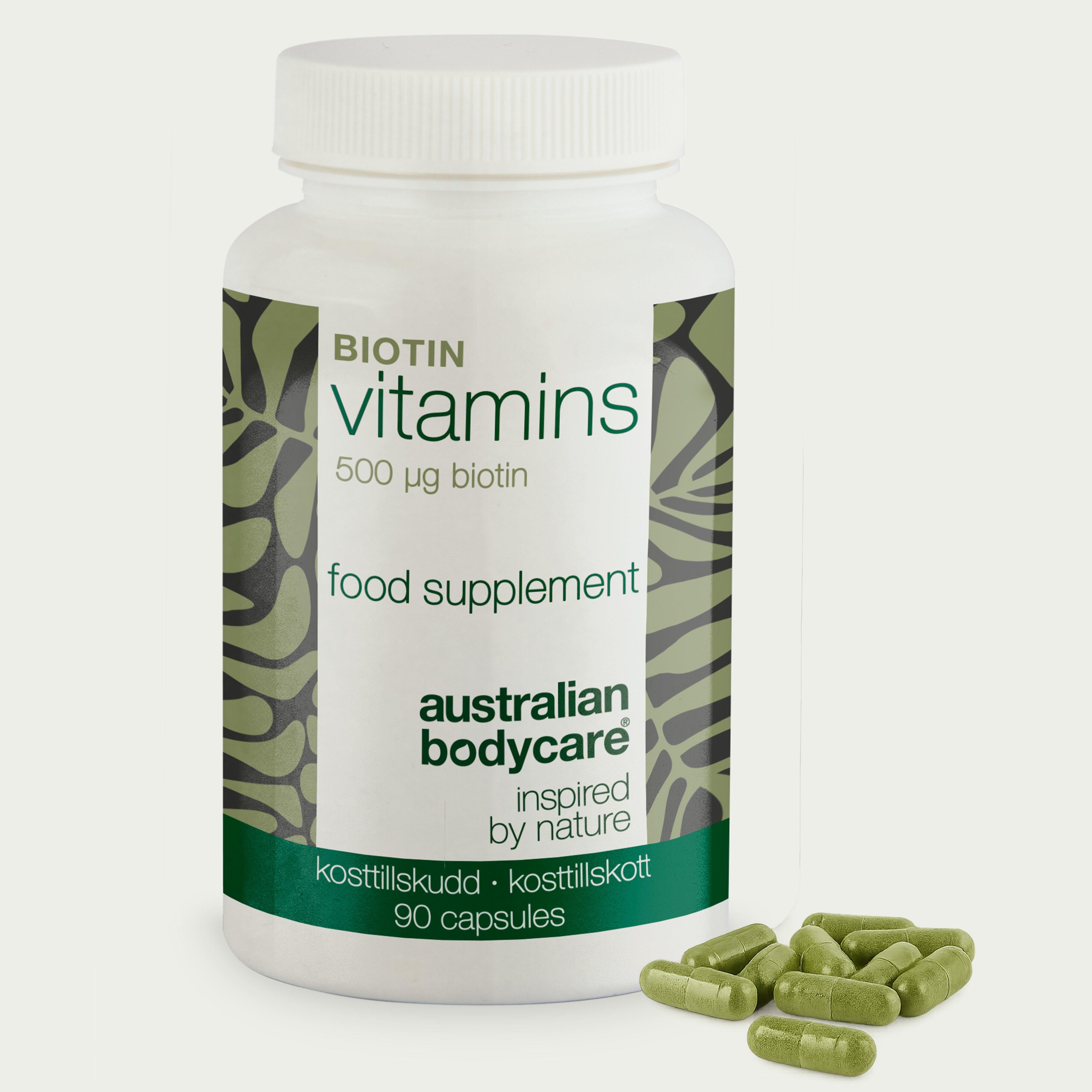 Australian Bodycare Biotin 500 µg tabletter, hvit flaske med 90 stk